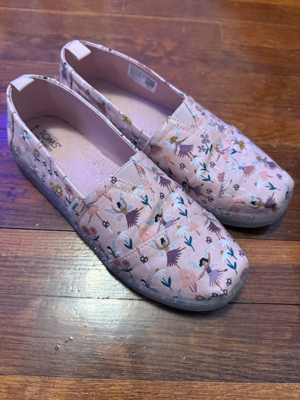 Toms Pink Floral & Bird Slip-On Shoes for Kids
